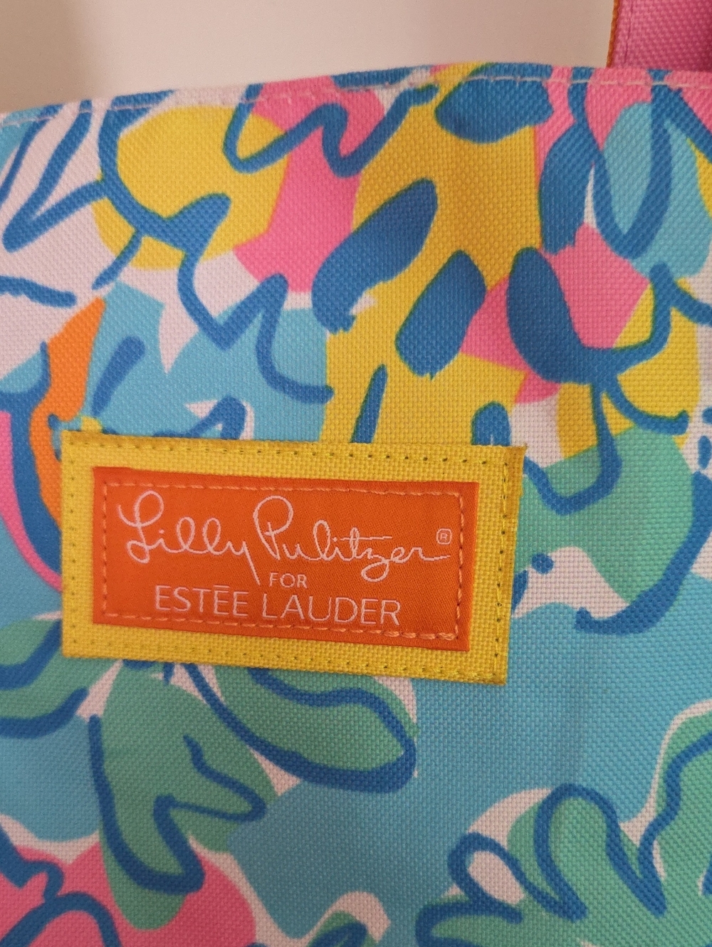 Lilly Pulitzer Turquoise Floral Tote with Pink & Orange Accents & Mirror Case - Picture 2 of 8